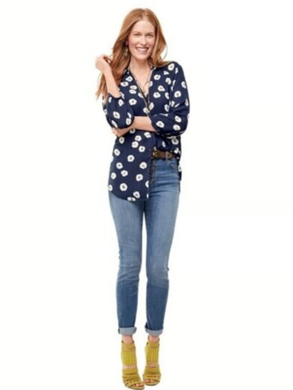 Cabi "Go To" Blue White Floral Blouse Size S
